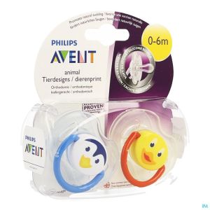 Philips Avent Sucette Animaux Silicone Double 0- 6m 2 SCF182/23