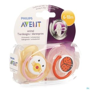 Philips Avent Sucette Animaux Silicone Double 6-18m 2 SCF182/24