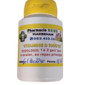 Pharmacie Berg vVtamine D3 1000ui 60 gel
