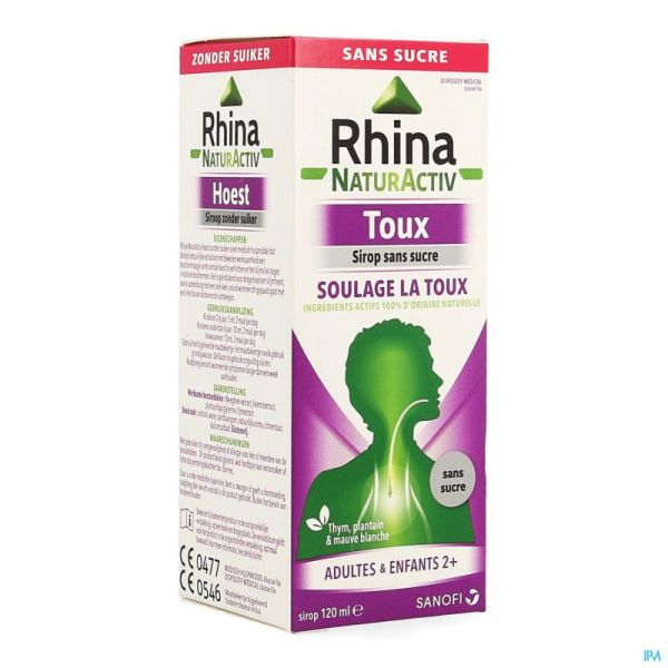 Rhina natur activ toux sans sucre    sirop 120ml