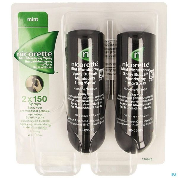 Nicorette mint spray buccal 2x150 sprays 1mg/spray