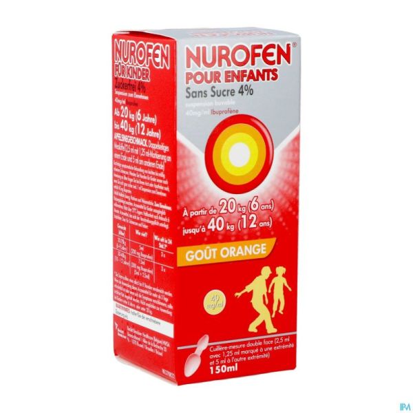 Nurofen enfant orange 4% susp sans sucre 150 ml