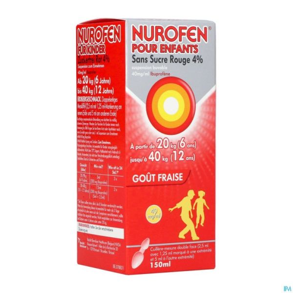 Nurofen enfant s/sucre 4% fraise susp buv 150ml