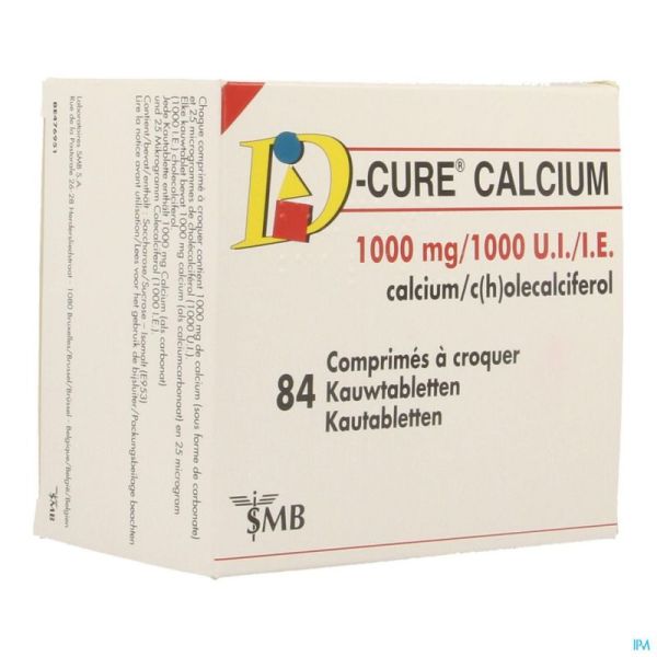 D cure calcium 1000mg/1000ui comp croquer  84